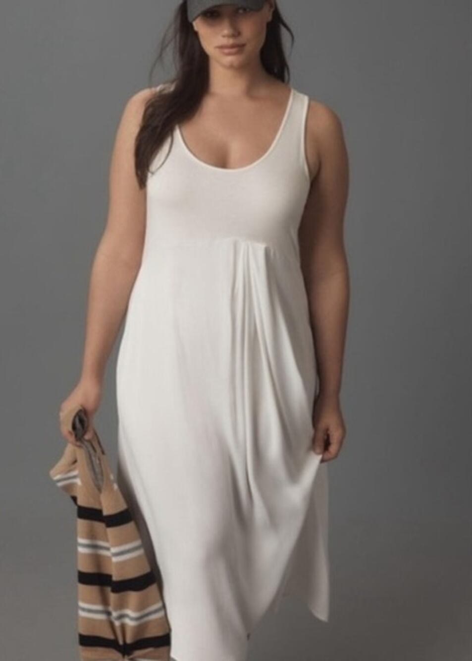 Anthropologie The Gemini Ivory White Knit Satin Maxi Scoop Neck Dress Size Med